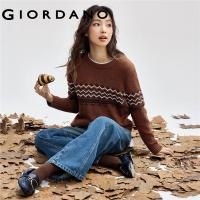 ราคา GIORDANO Women Sweaters Contrasting Geometric Pattern Jacquard Sweaters Crewneck Vintage Fashion Casual Warm Sweaters 18354930 (22892541374)