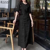 ราคา Fancystyle ZANZEA ชุดสูทผู้หญิงสไตล์เกาหลีชุดกระโปรงยาวทรงหลวมเสื้อยืดคอกลมแขนสั้นทรงตรง 8 (21955887328)