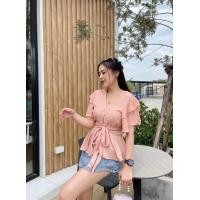 ราคา เสื้อคอวี โบว์ผูกเอว (18899228067)