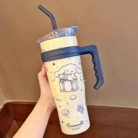 ราคา แก้วน้ำสเตนเลสเก็บความเย็น ขนาด 40 ออนซ์ แก้วพร้อมหลอดดูด ที่จับ ลายซานริโอ้ (21988040787)