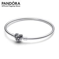 ราคา Pandora Sterling silver bangle with heart clasp and clear cubic zirconia (22999219714)