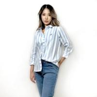 ราคา Best price PORTLAND เสื้อเชิ้ตลายริ้วแขน 3 ส่วน สีฟ้า 3 4 Sleeves Striped Shirt Blue (22422794013)