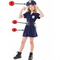 ราคา Girls Police Costumes Children Police Toy Gifts Halloween Cosplay Blue Button Female Police Dresses (20485895676)