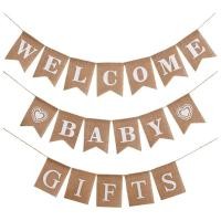 ราคา 3 Pieces Welcome Baby Banner Gift Burlap Banner Baby Shower Banner Bunting Garland for Baby Shower Ornament Favors (22683306631)
