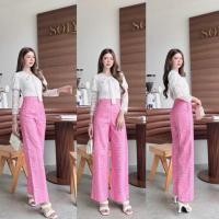 ราคา New Style CLT เซ็ท2ชิ้น เสื้อลูกไม้แขนยาวคอผูกโบว์ กางเกงขายาวลายไทยสีชมพู สวยมาก ใส่ออกงาน ไปวัด ทำบุญ (21990697405)