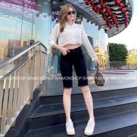 ราคา Mahahengcloset กางเกงยีนส์เอวสูง สามส่วน ผ้ายืด กางเกงยีนส์ Mahahengcloset (22769940779)