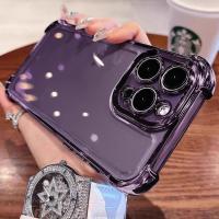 ราคา คุณภาพสูงเคสโทรศัพท์ป้องกันการกระแทกตัวชุบโลหะหรูหราพร้อมแผ่นป้องกันเลนส์กล้องถ่ายรูปสำหรับ IPhone 15 14 13 12 11 Pro Max 14 15 Plus X XS MAX XR เคสกันกระแทกแบบใส TPU แบบนิ่มพร้อมกล้อง (22228343826)
