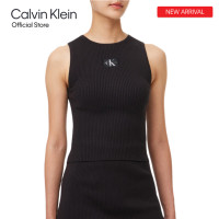 ราคา CALVIN KLEIN เสื้อกล้ามผู้หญิง Ribbed Tank Top ทรง Slim รุ่น J223616 BEH สีดำ (22249454377)