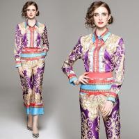 ราคา Ladies New Two Piece Set Real Shot Spot European and American Fashion All Match Slimming Shirt with Loose Positioning Printing Width Blouse and Pants (18672466619)