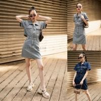 ราคา พร้อมส่ง เดรสยีนส์แขนสั้น แต่งเว้าช่วงหลัง มินิเดรส เดรสยีนส์ งานป้าย Vshop (19473163440)