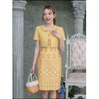 ราคา เดรสทำงาน ผ้าพิมพ์ลายไทย เดรสป้ายphawi มือ 1 สีเหลือง (22752009045)