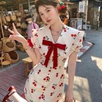 ราคา LISA A0554 ชุดเดรสกระโปรงคอปกระบายแขนตุ๊กตาสีครีมพิมพ์ลายเชอร์รี่แต่งโบว์กระดุมหน้า น่ารักมากลูกคุณสุดๆ ใส่เที่ยว คาเฟ่ ทำงาน ออกเดท (22987239532)