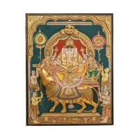 ราคา ร้านที่ชัดเจนศิลปะ Mangala Vinayakar ภาพวาดโบราณ3D Tanjore24กะรัตฟอยล์สีทองภาพถ่ายศาสนาพระเจ้าฮินดูภาพวาด Tanjore สำหรับ Poojaห้องนั่งเล่นห้องนอน (22822446690)