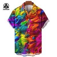 ราคา เสื้อไล่สีผู้ชายแขนสั้นเสื้อฮาวายผู้ชายทรงโอเวอร์ไซส์สีเสื้อลาย (21520440816)