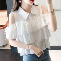 ราคา เสื้อเบลาส์เปิดไหล่สำหรับผู้หญิงแขนสั้นสีเหลืองเสื้อเชิ้ตสไตล์เกาหลีทรงหลวมเสื้อผ้าชีฟองฤดูร้อน (20629070451)