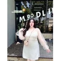 ราคา เดรสออกงาน แขนมุ้งจุด ไซส์ใหญ่ อก48 56 สำหรับสาวอวบอ้วน (21743752940)