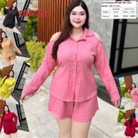 ราคา ชุดเซต สาวอวบ เสื้อ กางเกง เสื้อผ้า คนอ้วน ผ้าด็อบบี้ ฟรีไซส์ 2XL 3XL ชุดผู้หญิง เสื้อผ้าคนอ้วน DMS592 (22141702241)