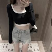 ราคา HEY INS เสื้อยืดแขนยาวเข้ารูปเซ็กซี่แขนยาวเอวสูงเย็บต่อกันสีตัดกันสำหรับฤดูใบไม้ผลิและฤดูใบไม้ร่วงเสื้อรัดรูปฟิตเนสสำหรับผู้หญิง (22822604255)