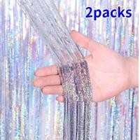 ราคา 2Pack 2X1M Glitter Party Backdrop Metallic Foil Tinsel Fringe Curtain Birthday Wedding Bachelorette Decoration Adult Anniversary (22686085827)