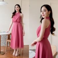 ราคา PD227 MIDI DRESS เดรสผ้าชีฟอง คอกลม แขนกุด ต่อขอบเอว กระโปรงบานย้วย (22246139986)