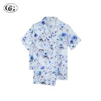 ราคา G G ชุดนอน เสื้อแขนสั้นคอปก กางเกงขายาว ผ้าเรย่อน ลายดอกไม้ EN3R008 สีฟ้า BU (22369502456)