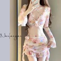 ราคา ชุดว่ายน้ำ bikini เซ็กซี่ ชุดบิกินี่ ชุดว่ายน้ำแขนยาว 4 ชิ้น (22303684276)