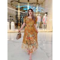 ราคา เดรสยาวทรงคอเหลี่ยมแขนกระบอกผ้าชีฟองและซาตินแคนดี้ลายดอกไม้สวยงามมาก (22410953154)