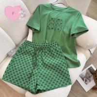 ราคา Summer new Korean style casual suit for women embroidered short sleeve shorts two piece suit (22504262046)