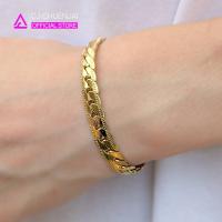 ราคา CJ สร้อยข้อมือบิดนูนฝรั่ง กว้าง7 5มิล สแตนเลสทองเลเซอร์ ไม่ลอกไม่ดำ (22270444790)