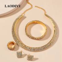 ราคา ชุดเครื่องประดับสตรีหรูหราโช๊คเกอร์พลอยเทียมสร้อยคอต่างหูสร้อยข้อมือแหวนแต่งงานของขวัญ (11346424737)