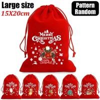 ราคา 5Pcs Red Christmas Velvet Bags Santa Fabric Drawstring Pouch Candy Gift Bag for New Year Party Gift Packaging Storage Bag (22930913200)