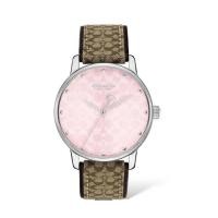 ราคา Coach CO14503873 Pink Dial Brown Logo Strap Ladies นาฬิกาข้อมือผู้หญิง สี Brown (21420134989)