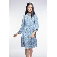 ราคา EP เดรสลายฟอรัลคอจีนแต่งแขนพอง ผู้หญิง สีฟ้า Floral Print Stand Collar Dress 0836 (19332841132)