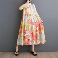 ราคา XITAO Sleeveless Print Dress Loose Stand Collar Pullover Women Summer Casual A line Dress Simplicity ZY8810 (22055512191)