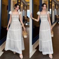 ราคา ป้าย classika เดรสยาวตอเหลี่ยม ลูกไม้แขนระบายชั้นๆ น่ารักๆ (22961998115)