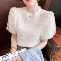ราคา เรียบหรู ปัก ลูกไม้ แขนสั้น ผู้หญิง เสื้อ ฤดูร้อน ผ้าชีฟอง เสื้อยืดฐานลายดอกไม้ ดีไซน์ เสื้อท่อนบน สําหรับสุภาพสตรี (20725675583)