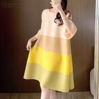 ราคา ZANZEA Korean Style Womens Dresses New Fashion Flared Short Sleeve Round Neck A Line Dresses 10 (22287434787)