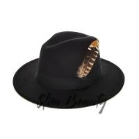 ราคา พร้อมส่ง ส่งฟรี หมวกปานามา ฟีโดร่า ขนนกลาย ขนาดปีก 6 5ซม Feather Panama fedora hat size 6 5cm (17019855106)