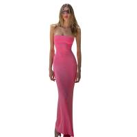 ราคา เดรสสายรัดแขนกุดสีทึบชุดเดรสทรงสอบยาวของผู้หญิงสวยงามเดรสทรงสลิมผูกหลังฤดูร้อน (22840433016)