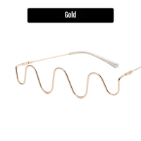 ราคา Western แฟชั่นเพชรโลหะครึ่งกรอบแว่นตาสำหรับผู้หญิง Wave Retro ไม่มีเลนส์ตกแต่งแว่นตาสำหรับผู้หญิง (17977247546)