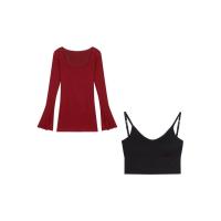 ราคา ชุดเซ็ต 2ชิ้น เดรสสั้นสีแดงแขนยาว ดีเทลปลายแขนเสื้อระบาย ใส่คู่กับเสื้อสายเดี่ยวสีดำตัวใน เซ็กซี่ ชุดใส่ออกงาน ชุดไปทะเล 9168 (22764338246)