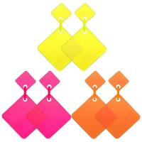 ราคา MIJK 3 Pairs 80S Neon Earrings Retro Earrings 80S Square Drop Dangle Earrings Square Rhombic Exaggerated Earrings for Women Girls Cosplay Party Accessory (22196894291)