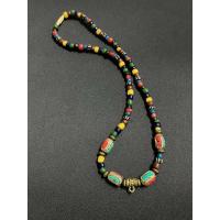 ราคา สร้อยคอลูกปัดแนวโบราณหลากสีความยาว18 ตกแต่งด้วยหินเนปาลขนาด8 มิล (22551491903)