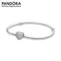 ราคา Pandora Silver bracelet with heart shaped clasp and cubic zirconia (15944642352)