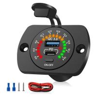 ราคา OFWM Quick Charge 3 0 USB C Car Charger Socket USB Car Charger Socket with Switch Voltmeter for Marine Boat Motorcycle RV (22224459589)