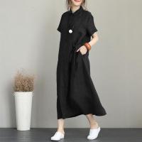 ราคา ฝ้ายลินินคอโปโลผู้หญิงเดรสลำลอง KAKACLOTH1ปกแขนสั้นมีกระเป๋าหลวม (22551197377)