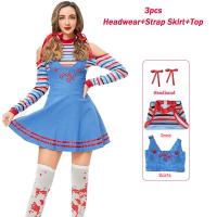 ราคา ชุดคอสเพลย์ Chucky สำหรับเด็กในภาพยนตร์ตุ๊กตาผีถุงเท้ากระโปรงสายเอี๊ยม Chucky 3ชิ้นชุดเต็มชุดฮาโลวีนสยองขวัญโจ๊กเกอร์เครื่องแต่งกายแฟนซีสำหรับผู้หญิง (22954775052)