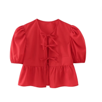 ราคา SAY APPAREL Front tied ruffle top เสื้อเบลาส์แขนพอง ผูกโบว์ด้านหน้า (22200087400)