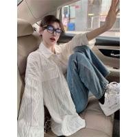 ราคา Adam meet Eve Brand Womens Loose Long Sleeve Shirt with Single Row Multi Buckle Mid to Long Length Casual Hook Floral Design (22697432919)