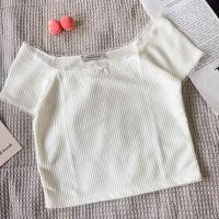 ราคา เสื้อครอปแขนสั้น เสื้อโบว์ เสื้อคอกว้าง เปิดไหล่ แต่งขอบลูกไม้ ใส่ได้ 2 แบบ น่ารักมาก (21957016333)